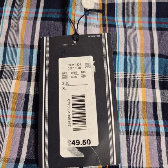 Roundtree Yorke Men's Size XL Short Sleeve  Button Up Deep Blue Plaid Shirt (12) - Picture 7 of 10